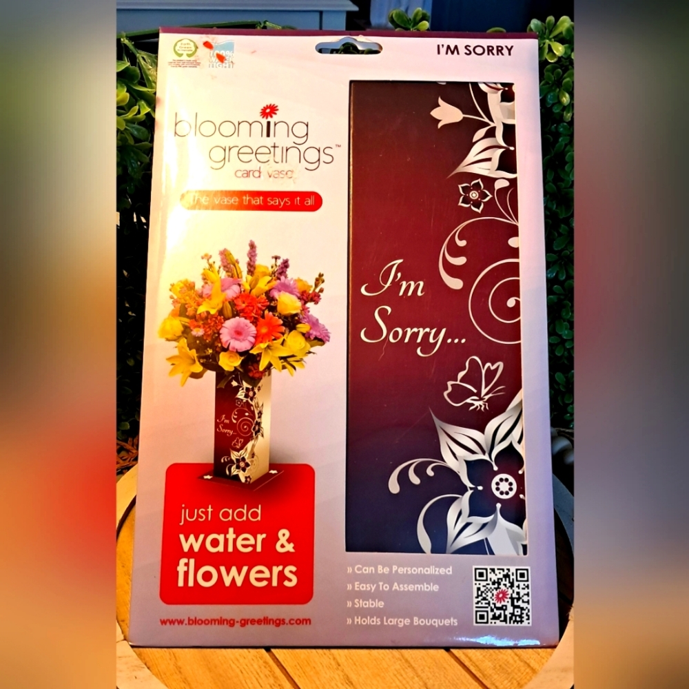 NIB 🌸Flower Card Vase | Greeting Card & Flower Vase Combo | I'm Sorry | Maroon